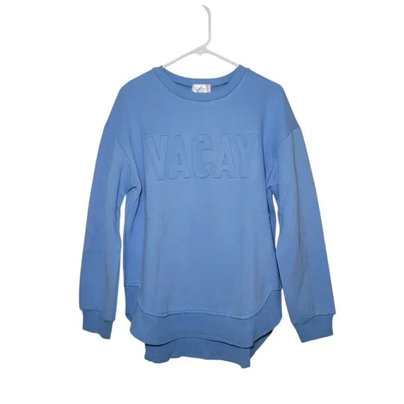 Embossed Crewneck Sweatshirt Womens Blue Salty Wave Small Beachy Streetwear NWOT - Picture 10 of 10